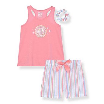 Sleep On It Girls 2 pc Sleeveless Tank-Top Jersey Pajama Top and Pajama Shorts Set with Scrunchie