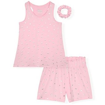 Sleep On It Girls 2 pc Sleeveless Tank-Top Jersey Pajama Top and Pajama Shorts Set with Scrunchie