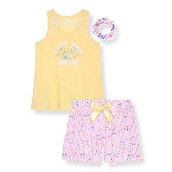 Sleep On It Girls 2 pc Sleeveless Tank-Top Jersey Pajama Top and Pajama Shorts Set with Scrunchie
