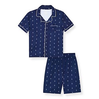 Sleep On It Boys 2 pc Milky Jersey Short-Sleeve Button Down Coat Pajama Top and Pajama Shorts Set