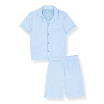 Sleep On It Boys 2 pc Milky Jersey Short-Sleeve Button Down Coat Pajama Top and Pajama Shorts Set