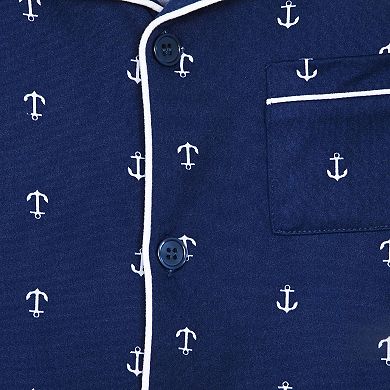 Sleep On It Boys 2-Piece Milky Jersey Short-Sleeve Button Down Coat Pajama Top n Pajama Shorts Set