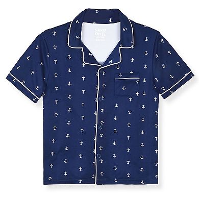 Sleep On It Boys 2-Piece Milky Jersey Short-Sleeve Button Down Coat Pajama Top n Pajama Shorts Set