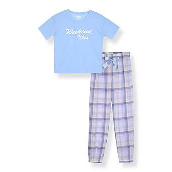 Sleep On It Girls 2 pc Short-Sleeve Plaid Pajama Top and Pajama Pants Set