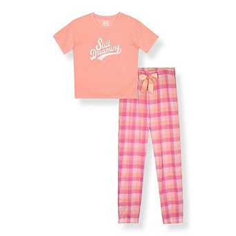 Sleep On It Girls 2 pc Short-Sleeve Plaid Pajama Top and Pajama Pants Set