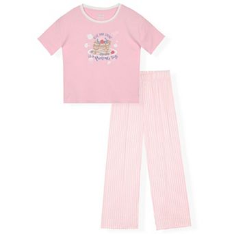 Sleep On It Girls 2 pc Short-Sleeve Plaid Pajama Top and Pajama Pants Set
