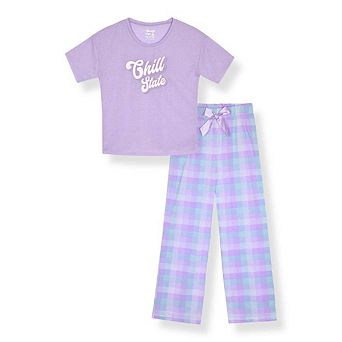 Sleep On It Girls 2 pc Short-Sleeve Plaid Pajama Top and Pajama Pants Set