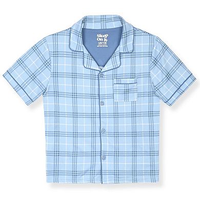 Sleep On It Boys 2-Piece Milky Jersey Short-Sleeve Button Down Coat Pajama Top n Pajama Shorts Set