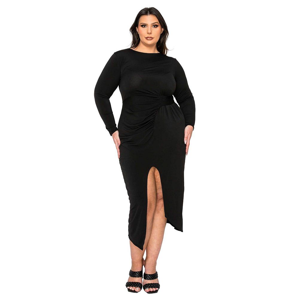 Plus Size Long Sleeve Bodycon Midi Dress