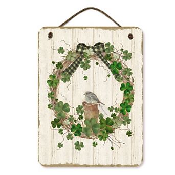 COURTSIDE MARKET Three-Leaf Clover Wreath Hanging Sign