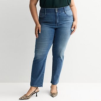 Plus Size Nine West High Rise Tummy Control Straight Jeans