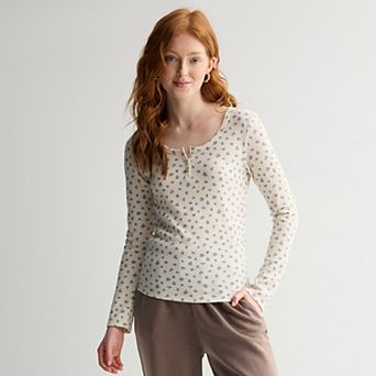 Juniors Pink Republic Waffle Long Sleeve Henley Tee