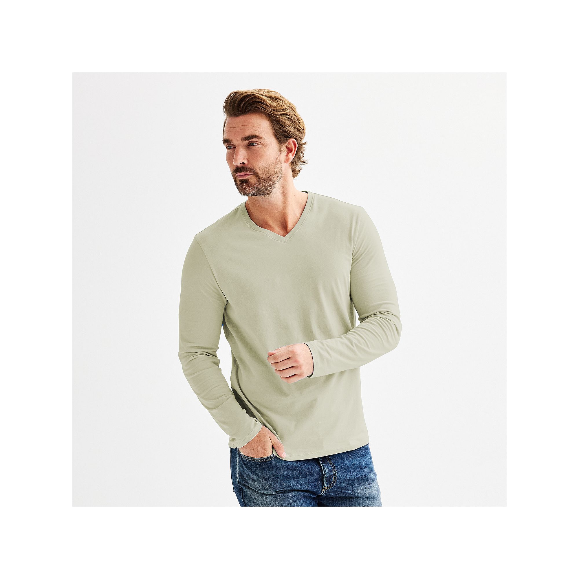 Mens Apt. 9® Premier Flex V-Neck Tee, Size: Small, Amara Beige