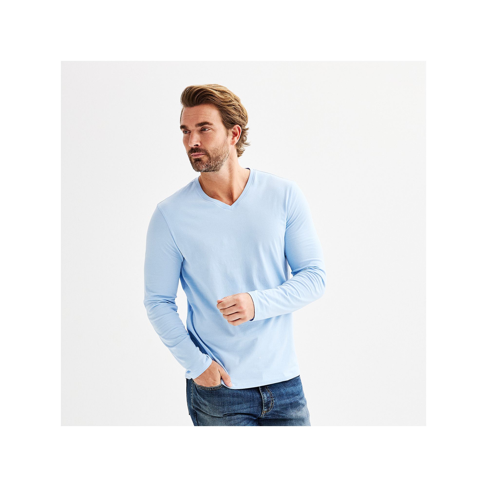 Mens Apt. 9® Premier Flex V-Neck Tee, Size: Small, Frost Wind