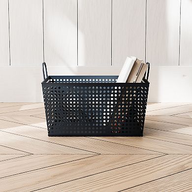 RGI Home Rectangular Metal Decorative Storage Basket with Handles