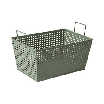 RGI Home Desert Sage Rectangular Metal Decorative Storage Basket with Handles
