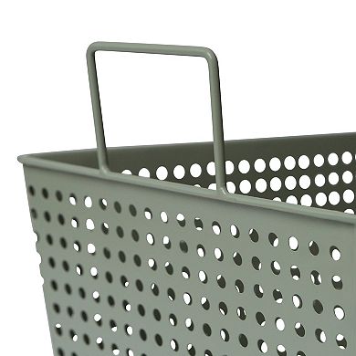 RGI Home Desert Sage Rectangular Metal Decorative Storage Basket with Handles