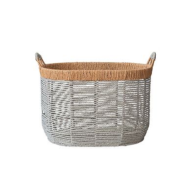 RGI Home Oval Woven Paper Cord Decorative Medium Storage Basket with Handles