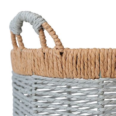 RGI Home Oval Woven Paper Cord Decorative Medium Storage Basket with Handles