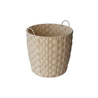 RGI Home Round Paper Cord Decorative Medium Storage Basket with Checkerboard Weave & Handles