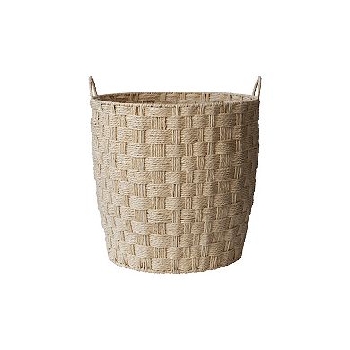 RGI Home Round Paper Cord Decorative Medium Storage Basket with Checkerboard Weave & Handles