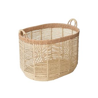 RGI Home Oval Woven Paper Cord Decorative Large Storage Basket with Handles