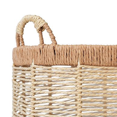 RGI Home Oval Woven Paper Cord Decorative Large Storage Basket with Handles