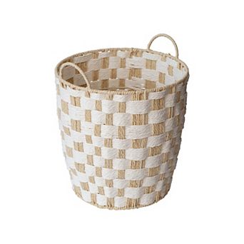 RGI Home Round Paper Cord Decorative X-Large Storage Basket with Checkerboard Weave & Handles