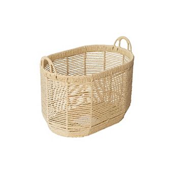 RGI Home Oval Woven Paper Cord Decorative Small Storage Basket with Handles