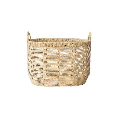 RGI Home Oval Woven Paper Cord Decorative Small Storage Basket with Handles