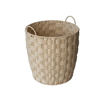 RGI Home Round Paper Cord Decorative Large Storage Basket with Checkerboard Weave & Handles