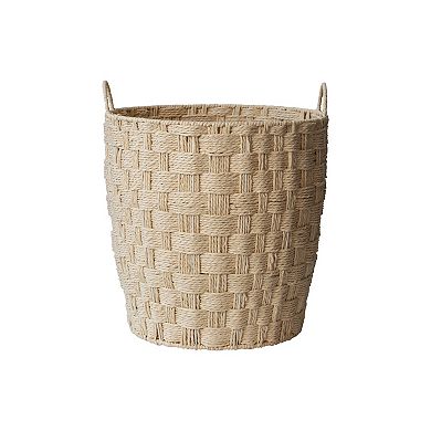 RGI Home Round Paper Cord Decorative Large Storage Basket with Checkerboard Weave & Handles
