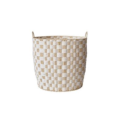 RGI Home Round Paper Cord Decorative Small Storage Basket with Checkerboard Weave & Handles
