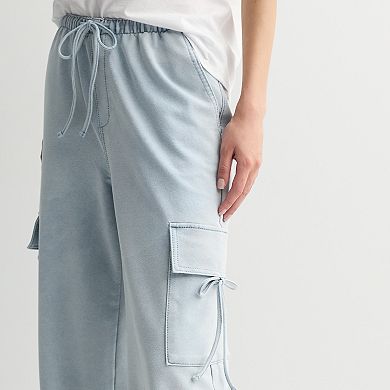 Juniors' Vanilla Star Bow Knit Cargo Pants