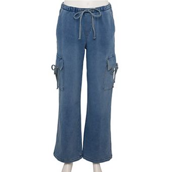 Juniors' Vanilla Star Bow Knit Cargo Pants