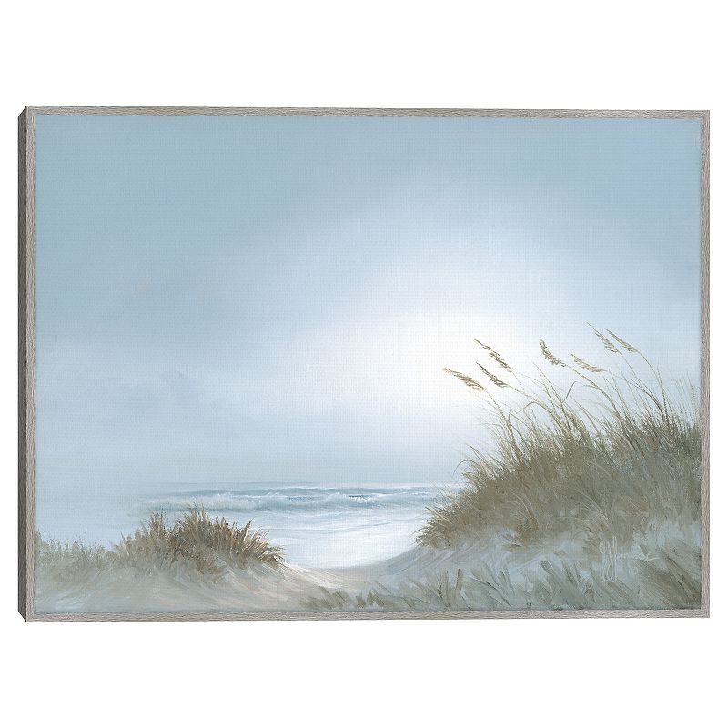 Masterpiece Misty Morning Dunes Framed Canvas Wall Art, Blue