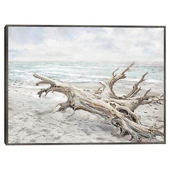 Masterpiece Driftwood on the Beach Framed Canvas Wall Art
