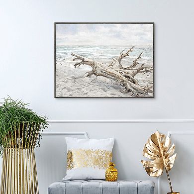 Masterpiece Driftwood on the Beach Framed Canvas Wall Art