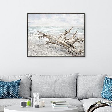 Masterpiece Driftwood on the Beach Framed Canvas Wall Art
