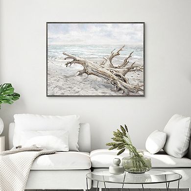 Masterpiece Driftwood on the Beach Framed Canvas Wall Art