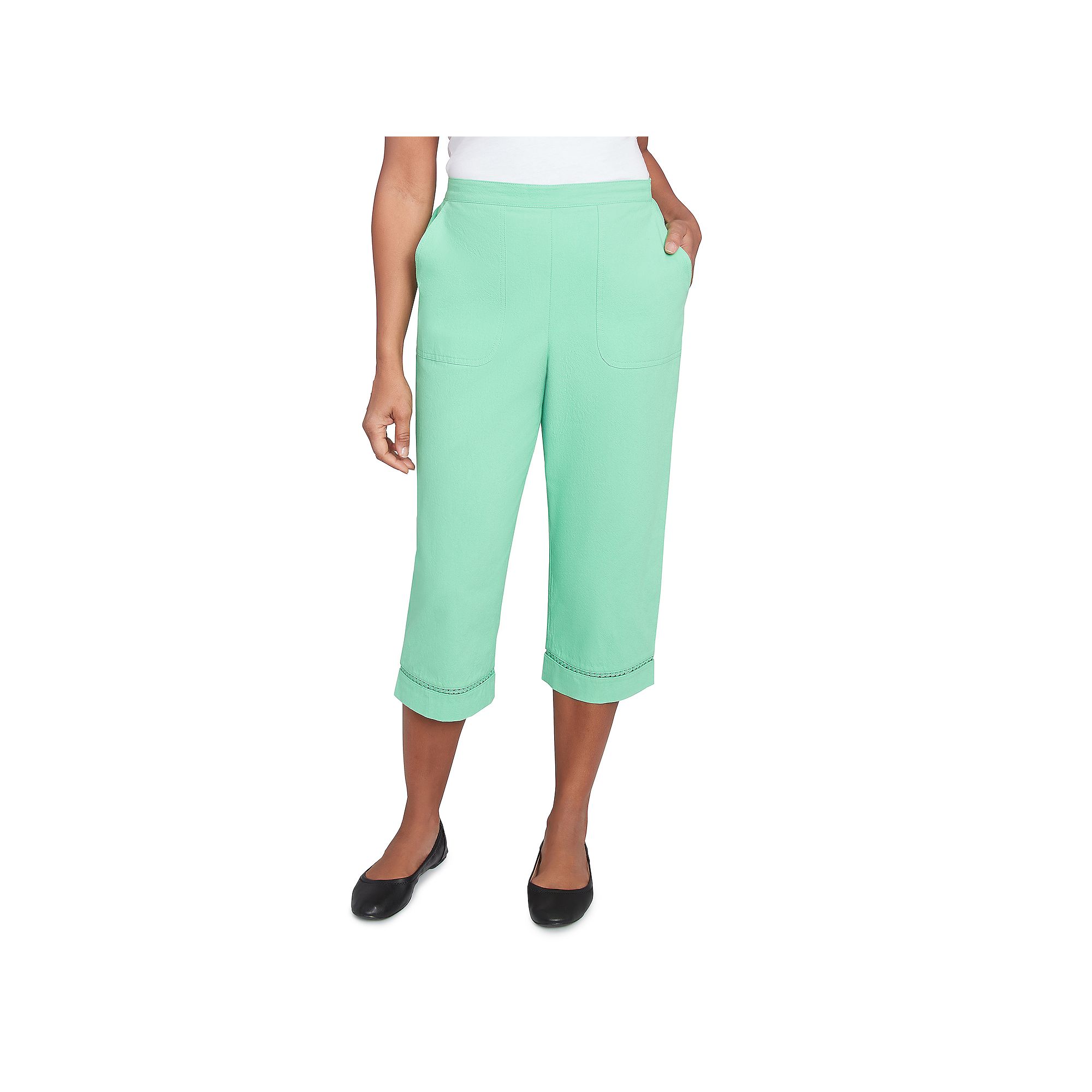 Womens Alfred Dunner Dotted Trim Capri Pants, Size: 12, Green