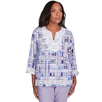 Women's Alfred Dunner Watercolor Plaid Splitneck Top