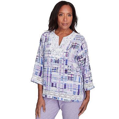 Women's Alfred Dunner Watercolor Plaid Splitneck Top