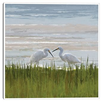 Masterpiece Egret Meeting Framed Canvas Wall Art