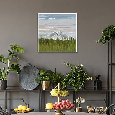 Masterpiece Egret Meeting Framed Canvas Wall Art