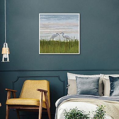 Masterpiece Egret Meeting Framed Canvas Wall Art