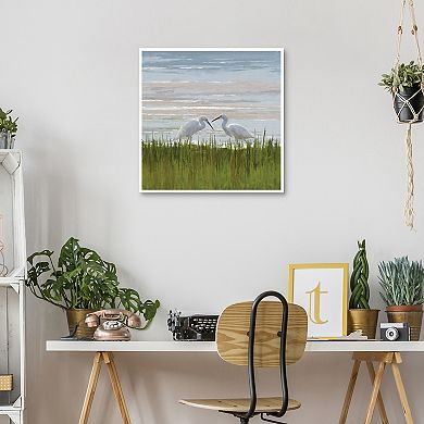 Masterpiece Egret Meeting Framed Canvas Wall Art