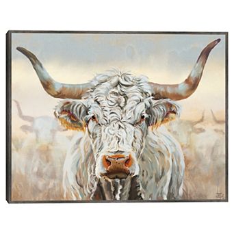 Masterpiece White Longhorn Framed Canvas Wall Art