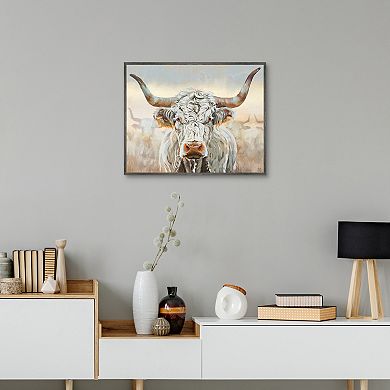 Masterpiece White Longhorn Framed Canvas Wall Art