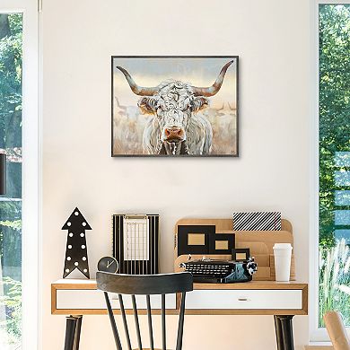 Masterpiece White Longhorn Framed Canvas Wall Art